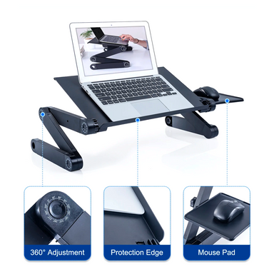 folding laptop stand standing desk converter laptop bed table riser tray holder for couch sofa lapdesk laptray height adjustable portable with legs mouse pad black