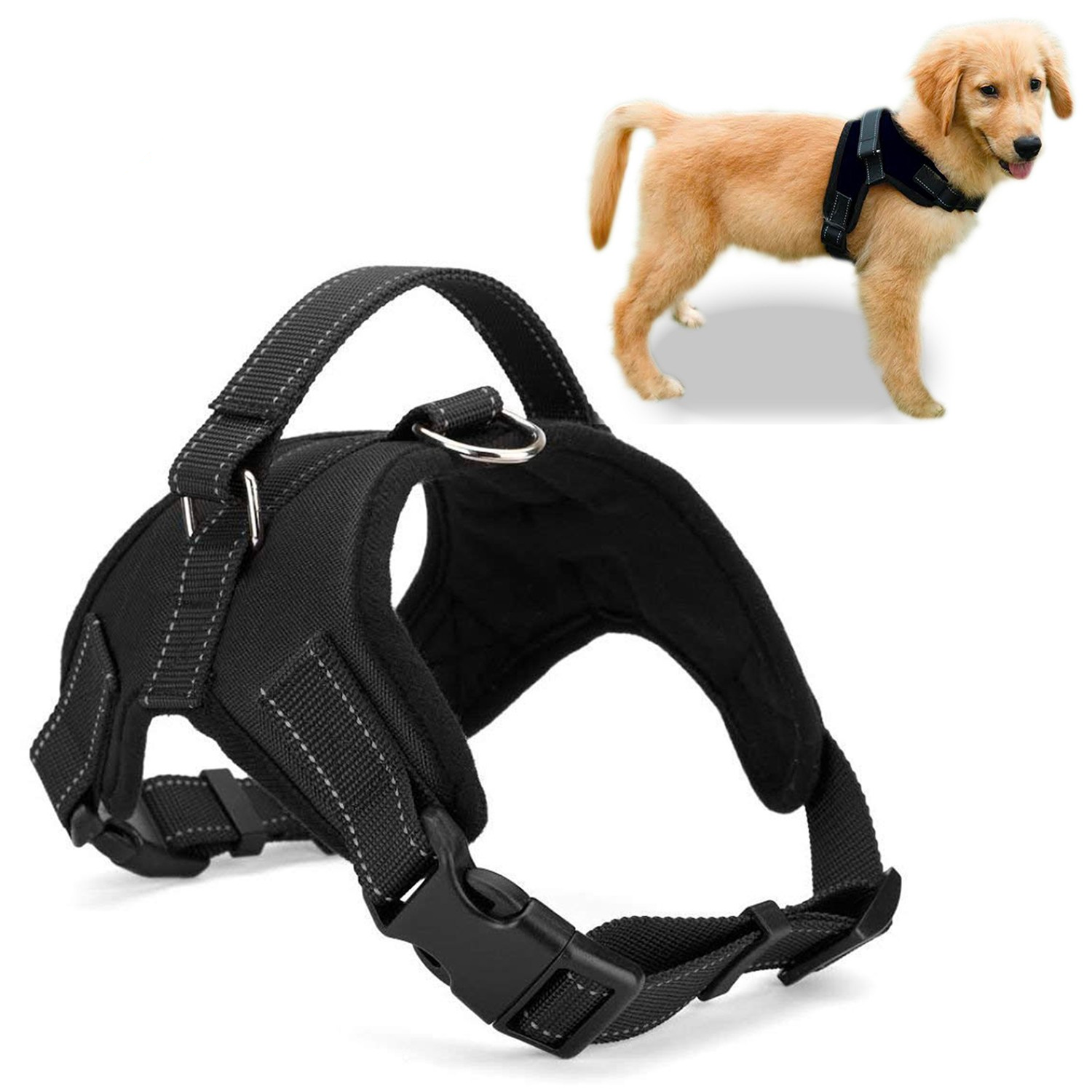 Heavy Duty Adjustable Pet Puppy Dog Safety Harness with Leash Lead Set Reflective No Pull Breathable Padded Dog Leash Collar Chest Harness Vest with Handle for Small Medium Large Dogs Training Walking