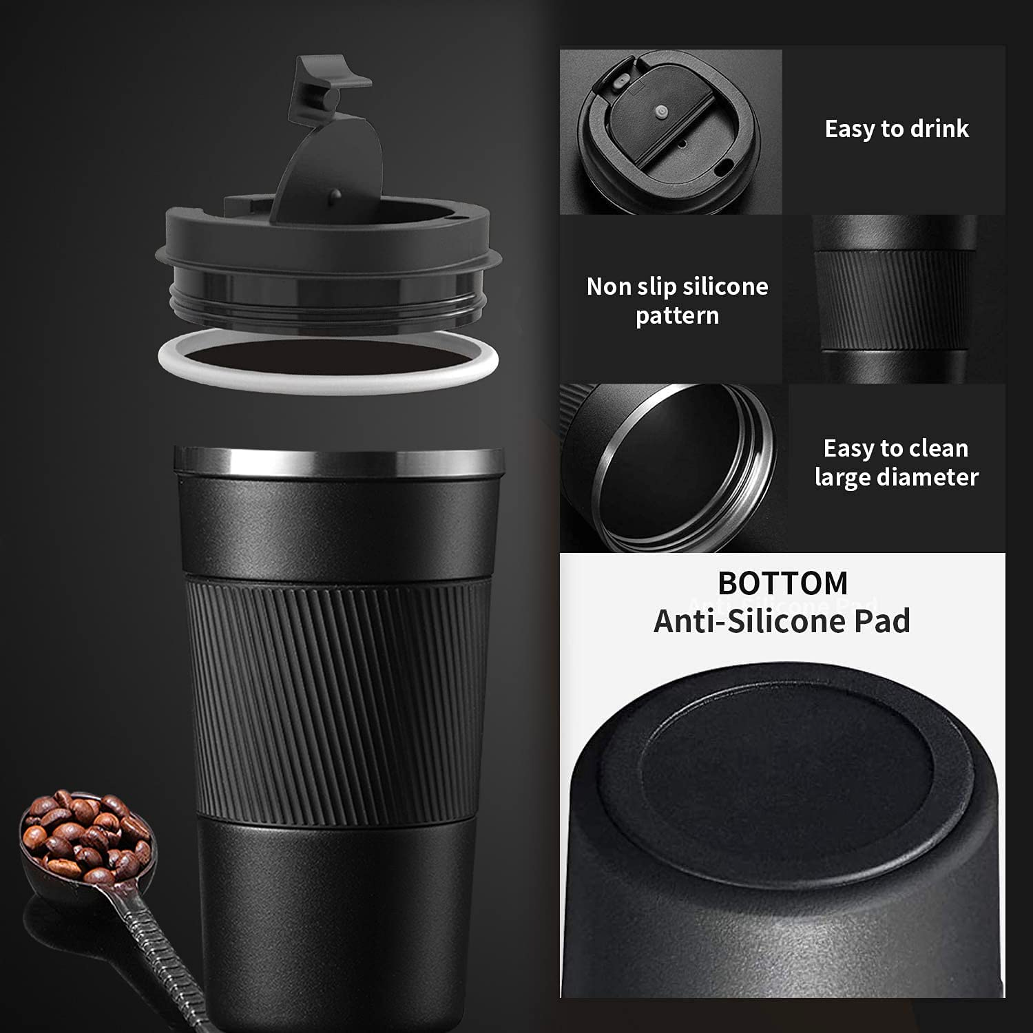 Double Stainless Steel Coffee Thermos Mug with Non slip Case Car